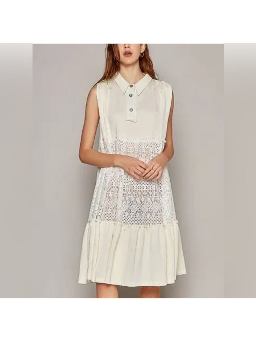 POL Sleeveless Cream Lace Dress